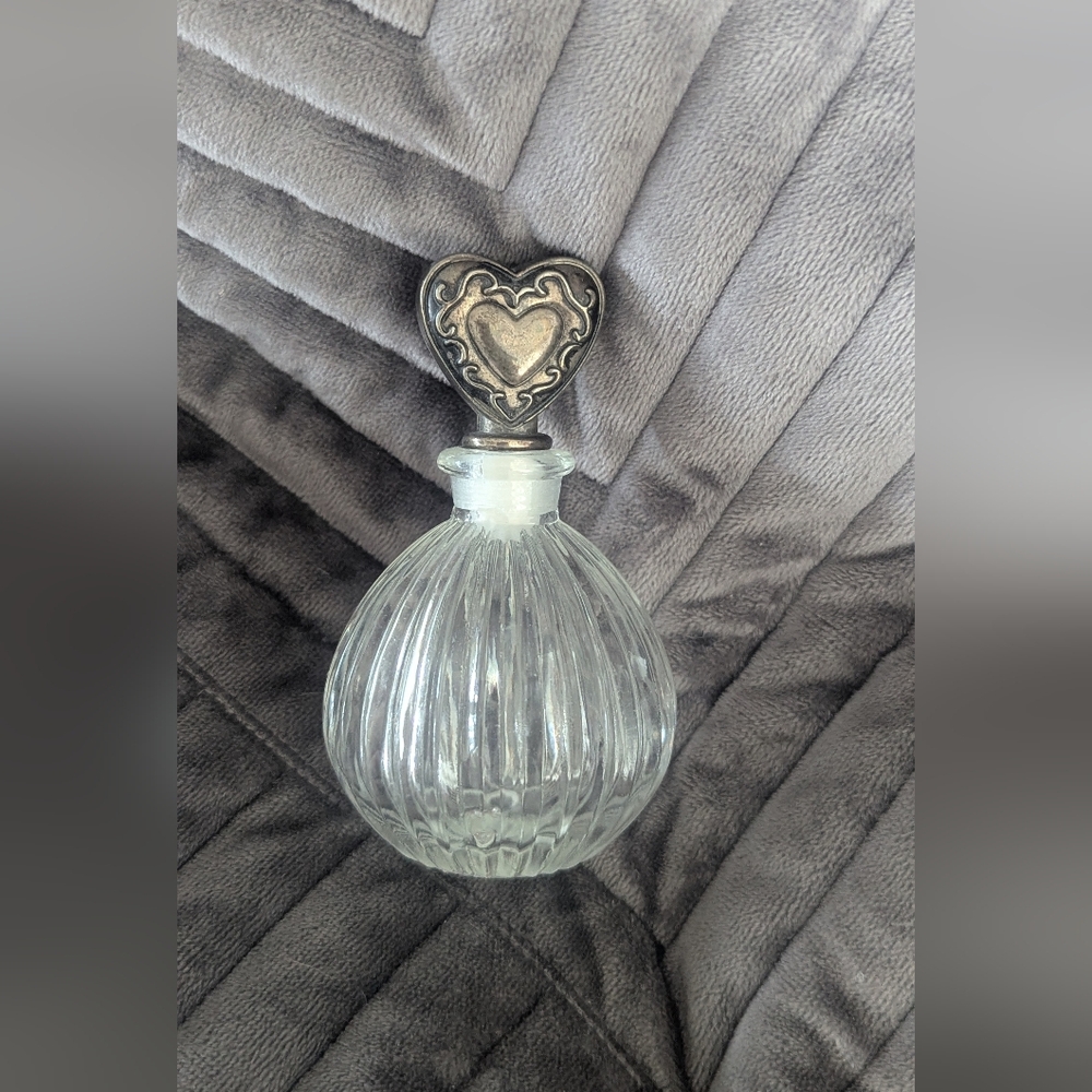 Vintage Heart-Embellished Glass Perfume Bottle